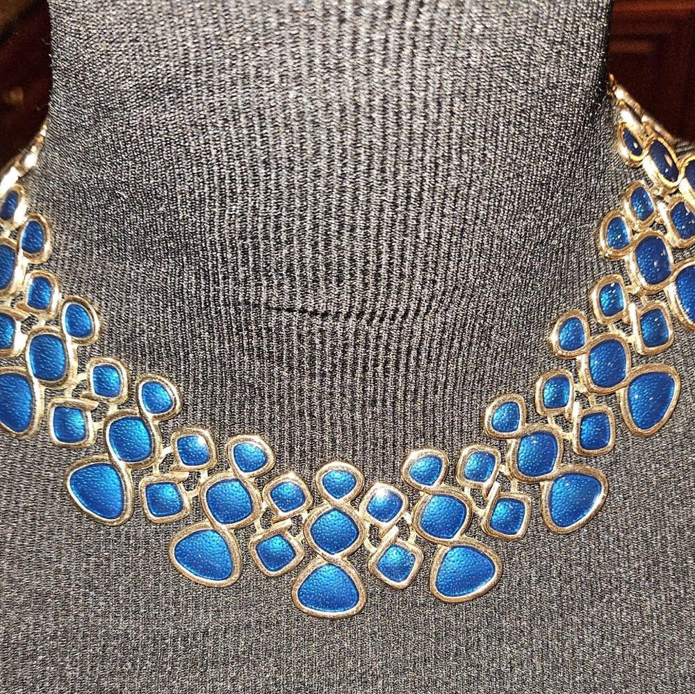 Teal and gold necklace